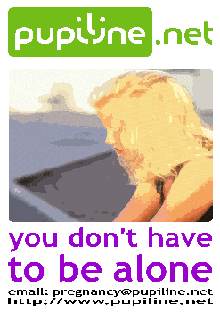 Poster advertising pupiline.net's teen pregnancy section